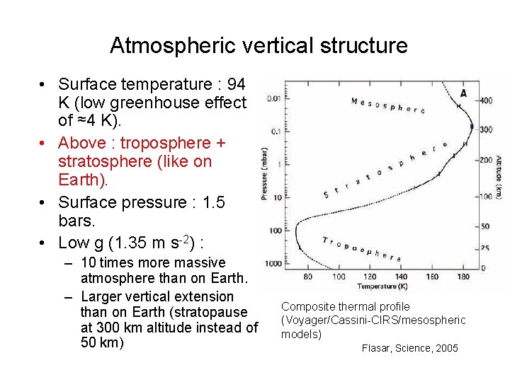 Atmospheric vertical structure • Surface temperature : 94 K (low greenhouse effect of ≈4 Atmospheric vertical structure • Surface temperature : 94 K (low greenhouse effect of ≈4