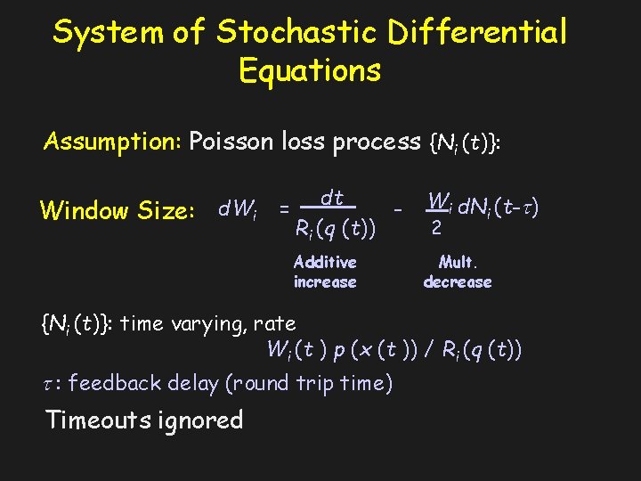 System of Stochastic Differential Equations Assumption: Poisson loss process {Ni (t)}: Window Size: d.