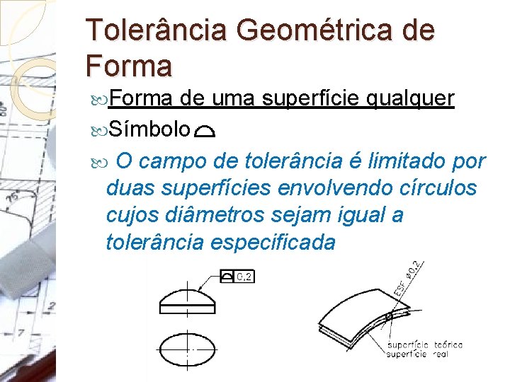 Tolerância Geométrica de Forma de uma superfície qualquer Símbolo: O campo de tolerância é