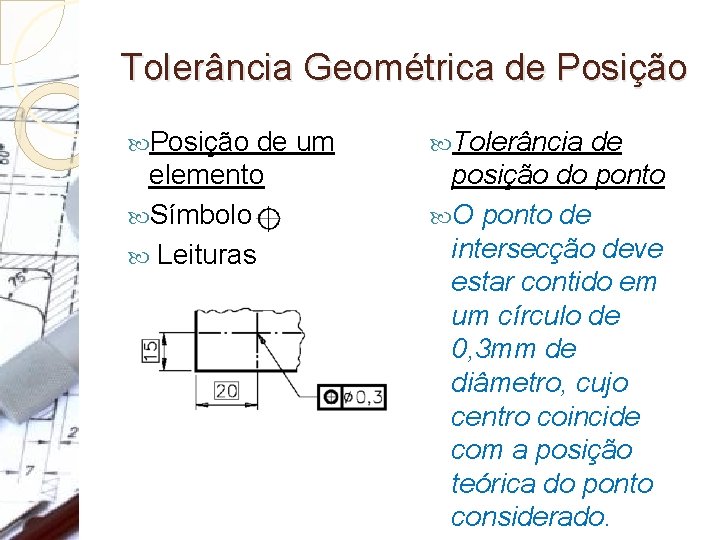 Tolerância Geométrica de Posição de um elemento Símbolo: Leituras Tolerância de posição do ponto