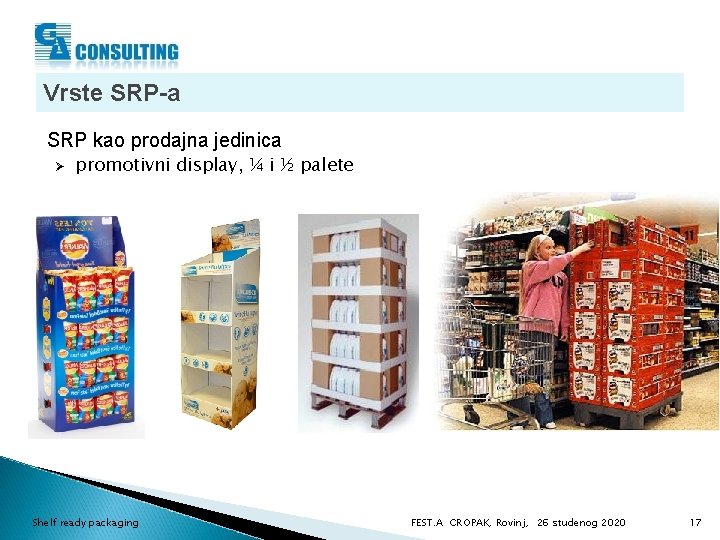Vrste SRP-a SRP kao prodajna jedinica Ø promotivni display, ¼ i ½ palete Shelf
