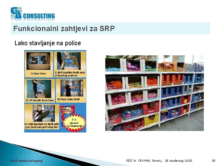 Funkcionalni zahtjevi za SRP Lako stavljanje na police Shelf ready packaging FEST. A CROPAK,