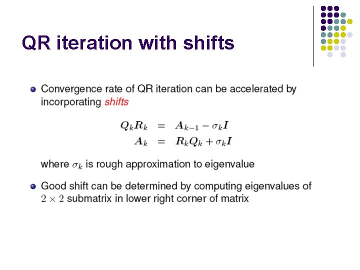 QR iteration with shifts 