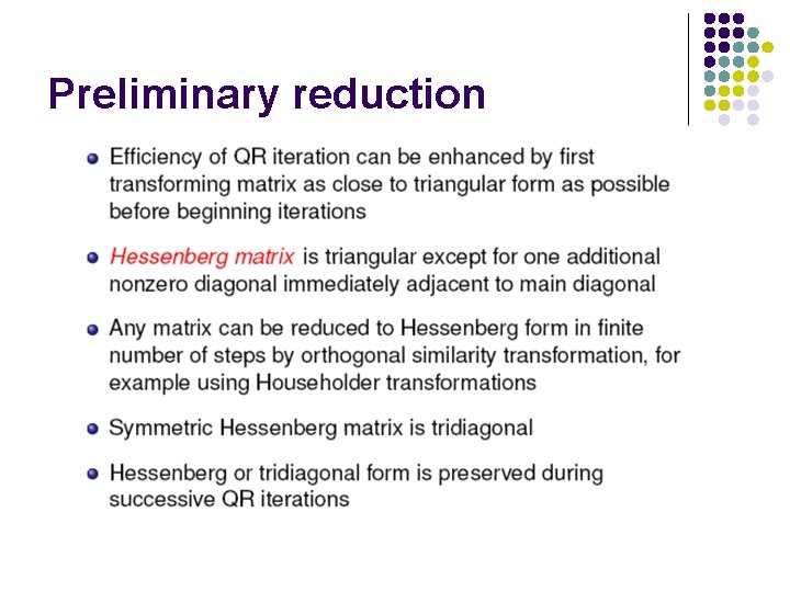 Preliminary reduction 