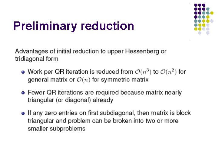 Preliminary reduction 