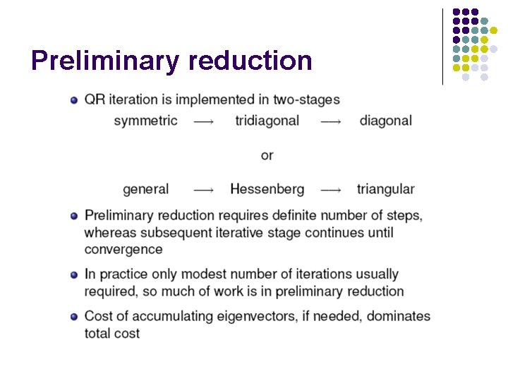 Preliminary reduction 