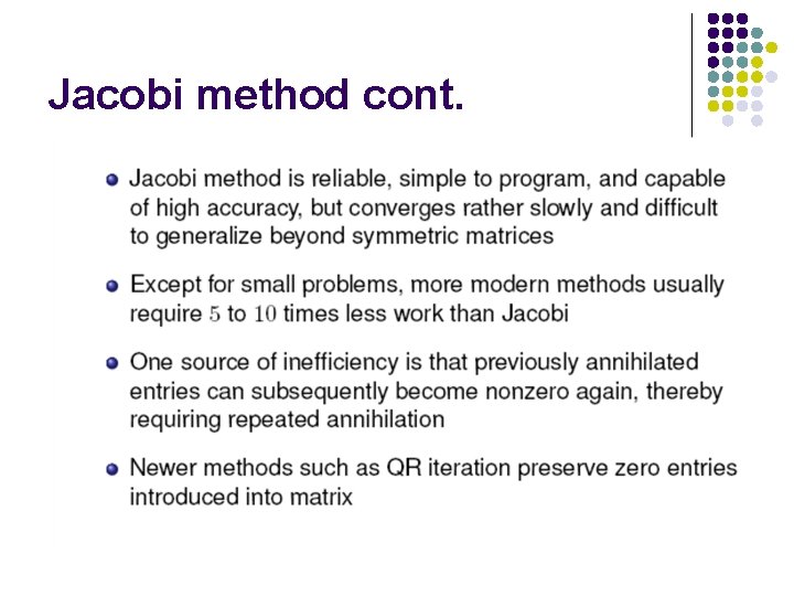 Jacobi method cont. 