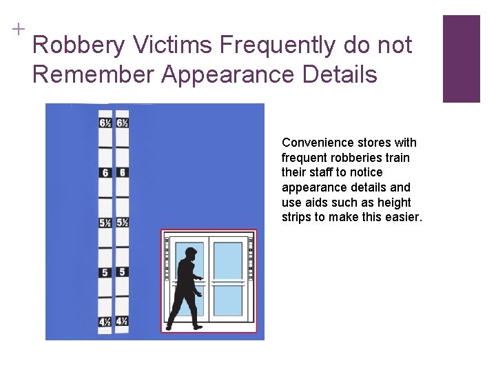 + Robbery Victims Frequently do not Remember Appearance Details Convenience stores with frequent robberies