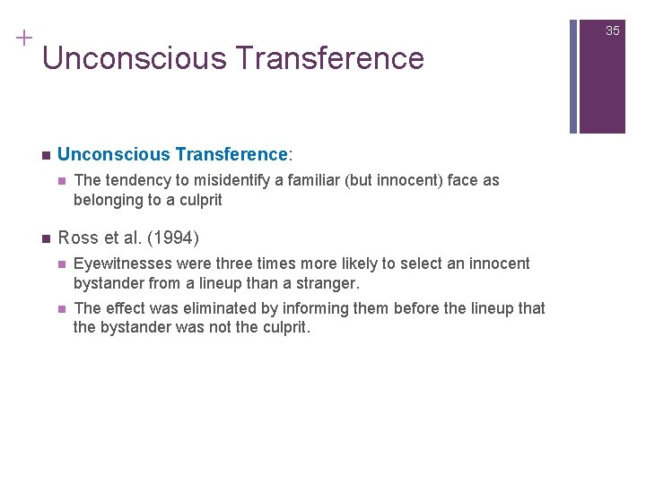+ 35 Unconscious Transference n Unconscious Transference: n n The tendency to misidentify a