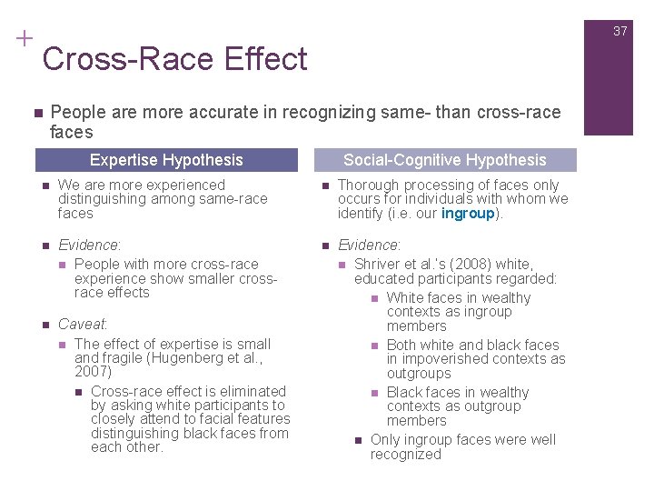 + 37 Cross-Race Effect n People are more accurate in recognizing same- than cross-race