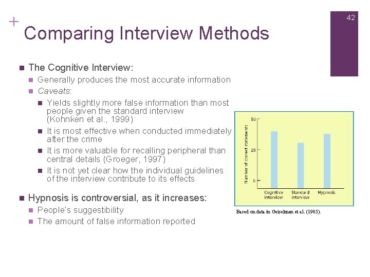 + 42 Comparing Interview Methods n The Cognitive Interview: n n n Generally produces