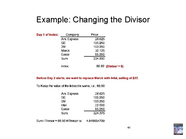 Example: Changing the Divisor 40 