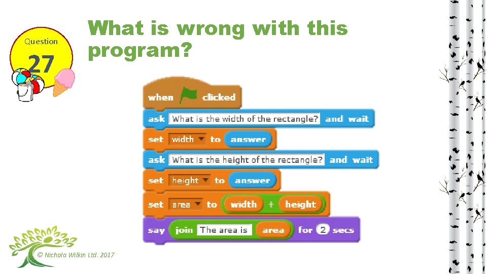 Question 27 What is wrong with this program? © Nichola Wilkin Ltd. 2017 