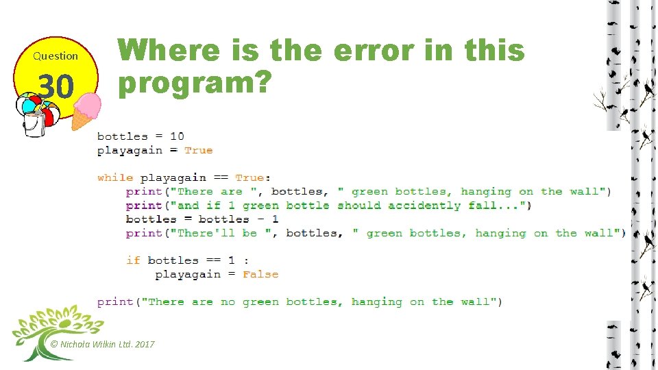 Question 30 Where is the error in this program? © Nichola Wilkin Ltd. 2017