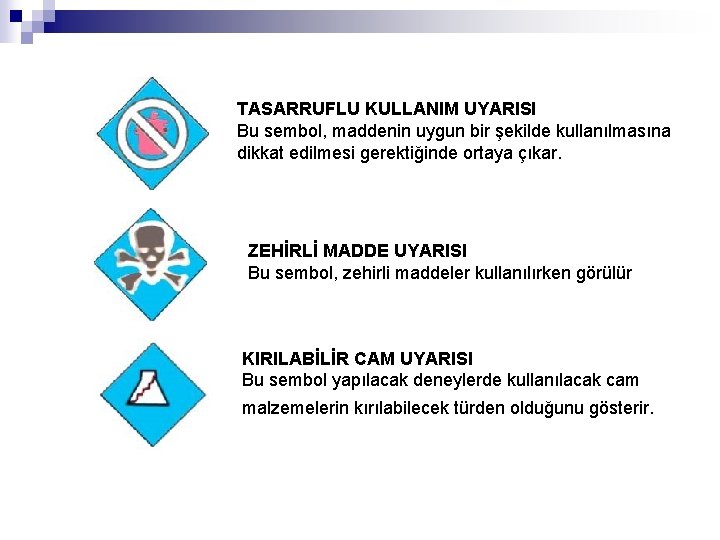 TASARRUFLU KULLANIM UYARISI Bu sembol, maddenin uygun bir şekilde kullanılmasına dikkat edilmesi gerektiğinde ortaya TASARRUFLU KULLANIM UYARISI Bu sembol, maddenin uygun bir şekilde kullanılmasına dikkat edilmesi gerektiğinde ortaya
