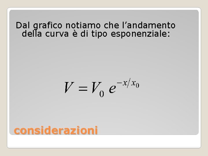 Dal grafico notiamo che l’andamento della curva è di tipo esponenziale: considerazioni 
