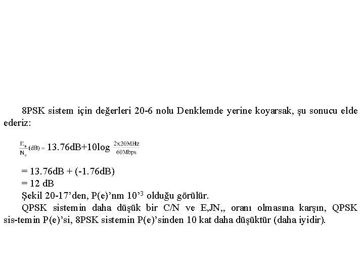 8 PSK sistem için değerleri 20 6 nolu Denklemde yerine koyarsak, şu sonucu elde