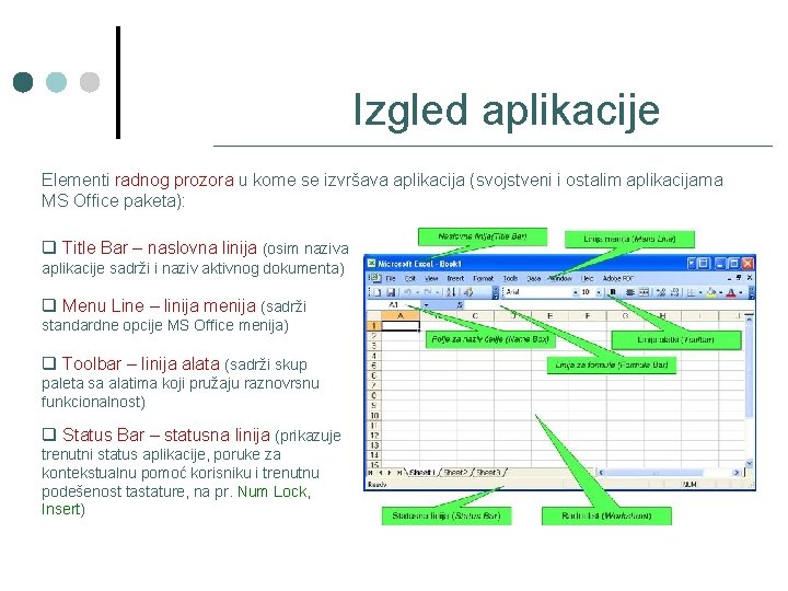 Izgled aplikacije Elementi radnog prozora u kome se izvršava aplikacija (svojstveni i ostalim aplikacijama