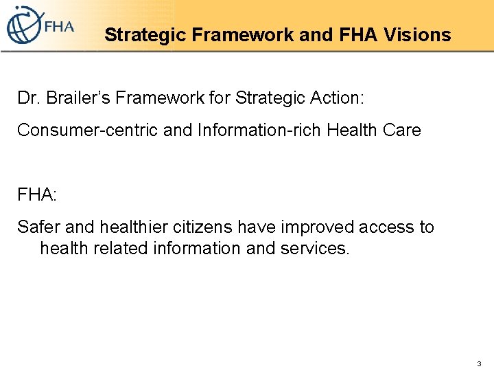 Strategic Framework and FHA Visions Dr. Brailer’s Framework for Strategic Action: Consumer-centric and Information-rich
