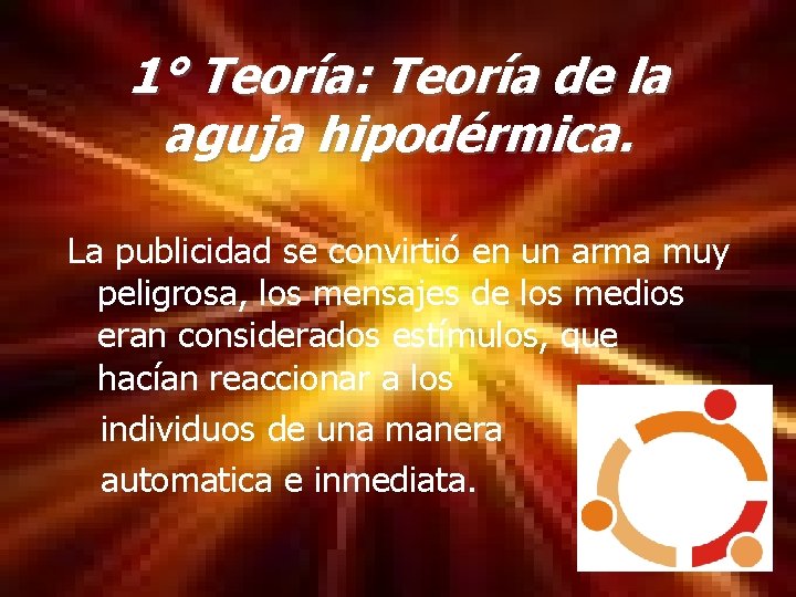 1° Teoría: Teoría de la aguja hipodérmica. La publicidad se convirtió en un arma