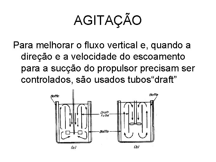 AGITAÇÃO Para melhorar o fluxo vertical e, quando a direção e a velocidade do