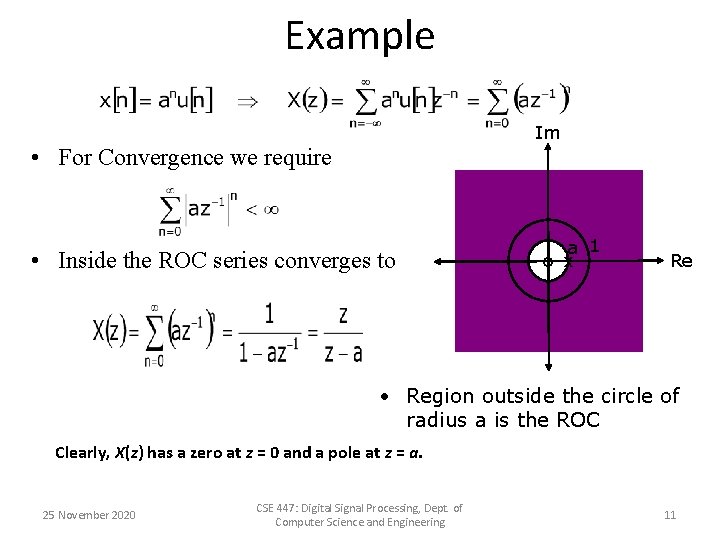 Example Im • For Convergence we require • Inside the ROC series converges to