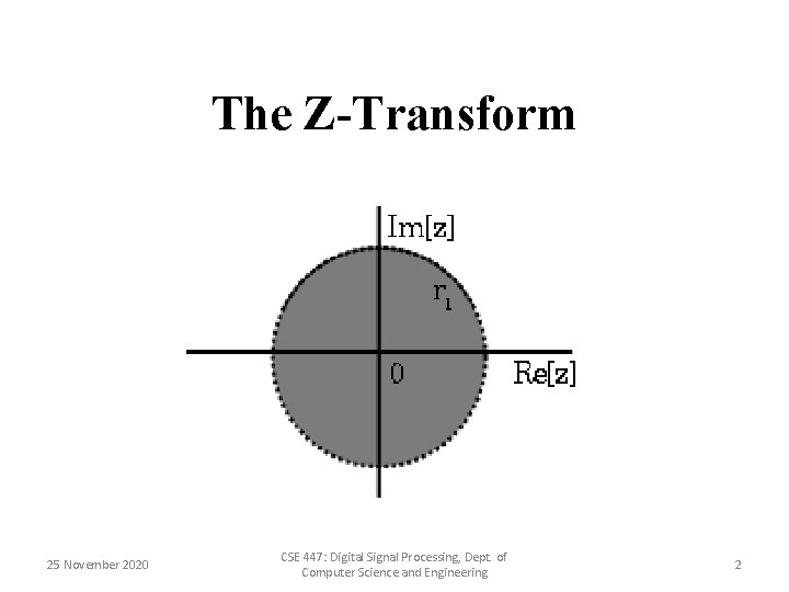 The Z-Transform 25 November 2020 CSE 447: Digital Signal Processing, Dept. of Computer Science