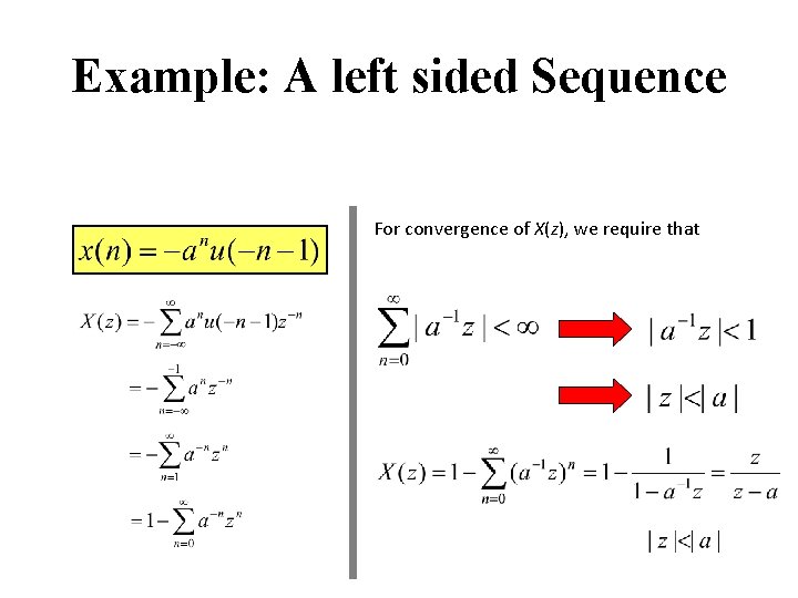 Example: A left sided Sequence For convergence of X(z), we require that 