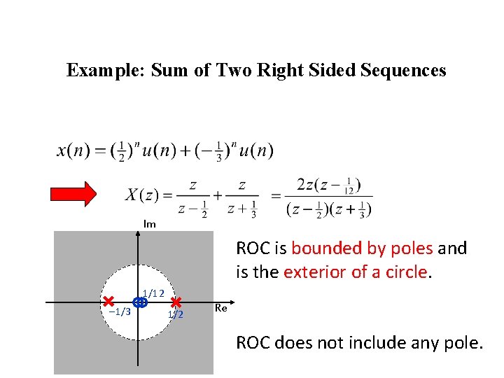 Example: Sum of Two Right Sided Sequences Im ROC is bounded by poles and