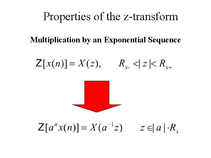 Properties of the z-transform Multiplication by an Exponential Sequence 