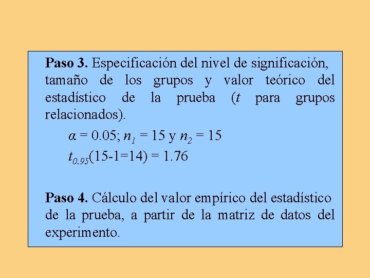 Paso 3. Especificación del nivel de significación, tamaño de los grupos y valor teórico