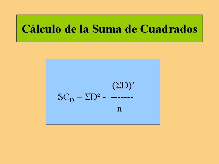 Cálculo de la Suma de Cuadrados (ΣD)² SCD = ΣD² - ------n 