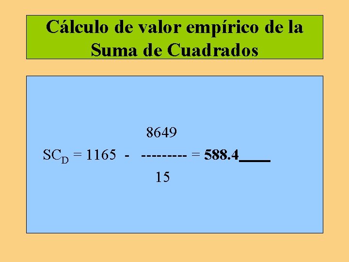 Cálculo de valor empírico de la Suma de Cuadrados 8649 SCD = 1165 -