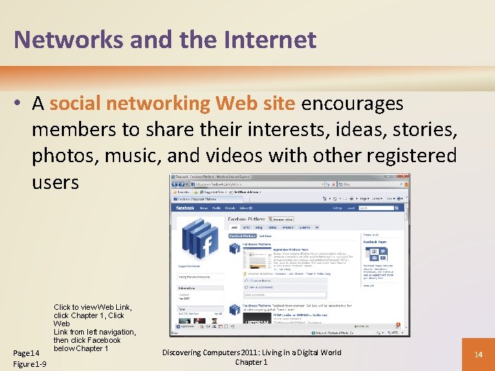 Networks and the Internet • A social networking Web site encourages members to share Networks and the Internet • A social networking Web site encourages members to share