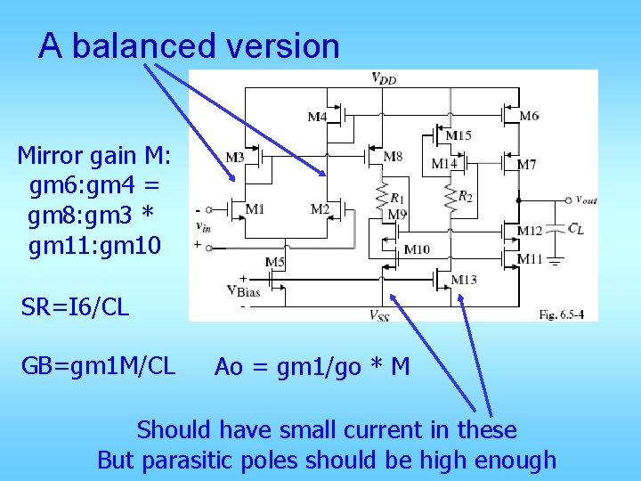 A balanced version Mirror gain M: gm 6: gm 4 = gm 8: gm