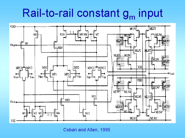 Rail-to-rail constant gm input Coban and Allen, 1995 