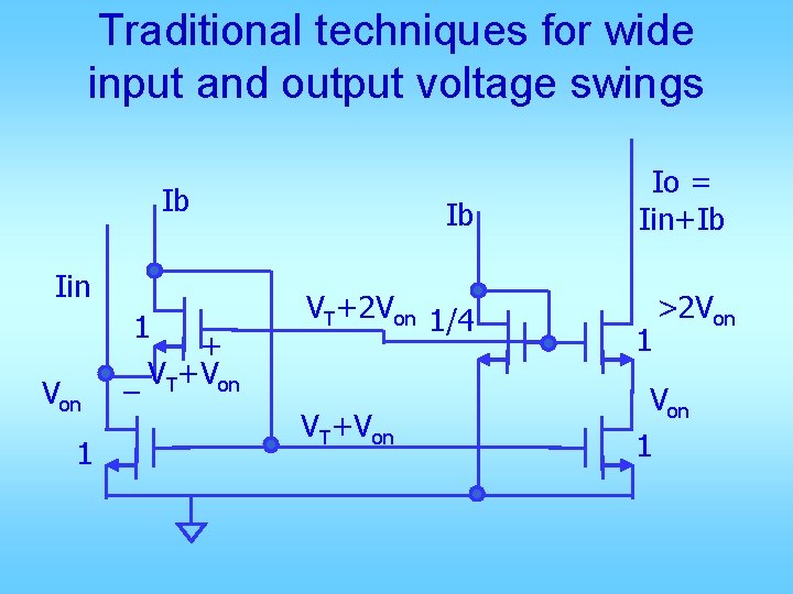 Traditional techniques for wide input and output voltage swings Ib Iin Von 1 1