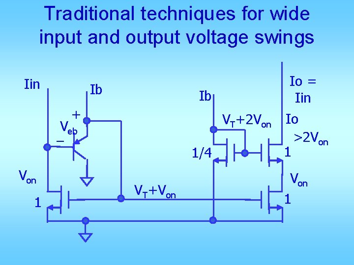 Traditional techniques for wide input and output voltage swings Iin Ib Ib + VT+2