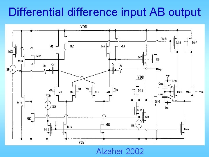 Differential difference input AB output Alzaher 2002 