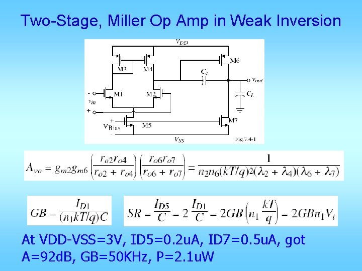 Two-Stage, Miller Op Amp in Weak Inversion At VDD-VSS=3 V, ID 5=0. 2 u.