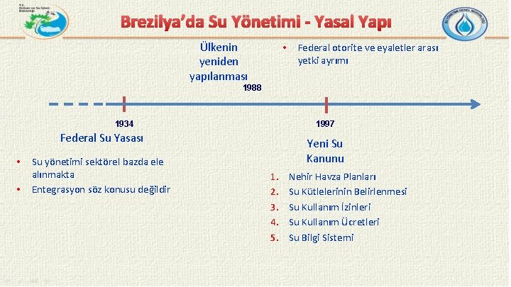 Brezilya’da Su Yönetimi - Yasal Yapı Ülkenin yeniden yapılanması • Federal otorite ve eyaletler