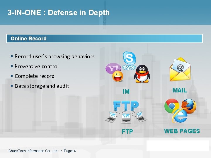 3 -IN-ONE : Defense in Depth Online Record § Record user's browsing behaviors §