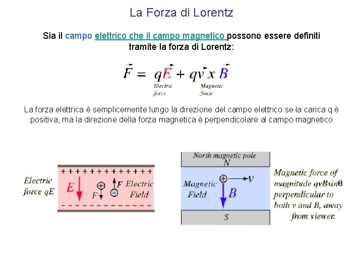 La Forza di Lorentz Sia il campo elettrico che il campo magnetico possono essere