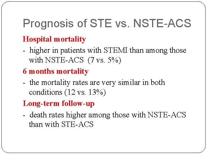 Prognosis of STE vs. NSTE-ACS Hospital mortality - higher in patients with STEMI than