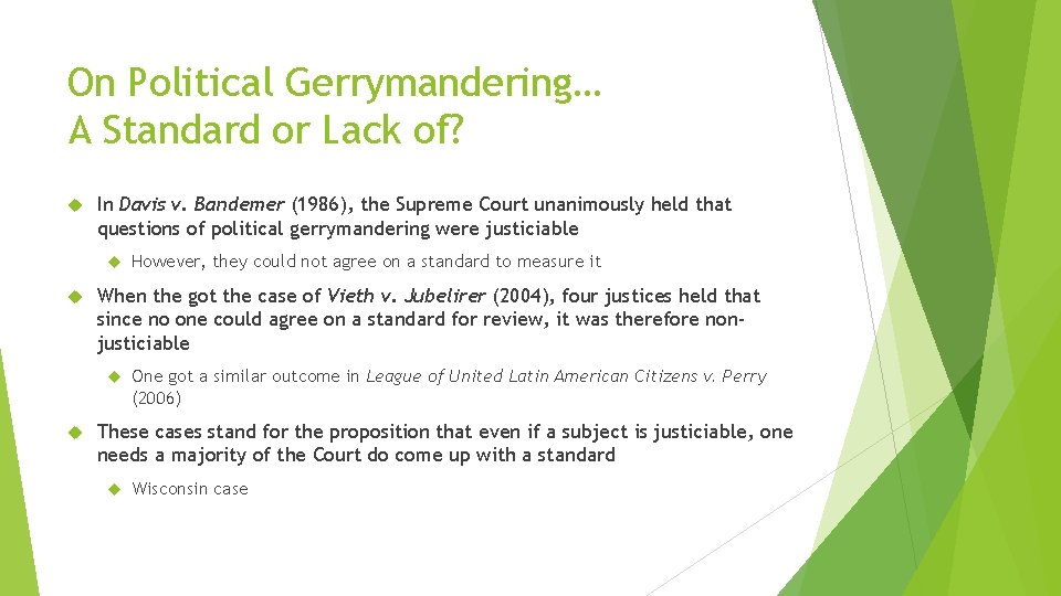 On Political Gerrymandering… A Standard or Lack of? In Davis v. Bandemer (1986), the On Political Gerrymandering… A Standard or Lack of? In Davis v. Bandemer (1986), the