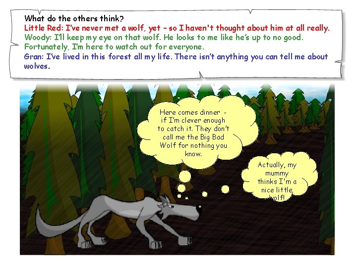 What do the others think? Little Red: I’ve never met a wolf, yet –