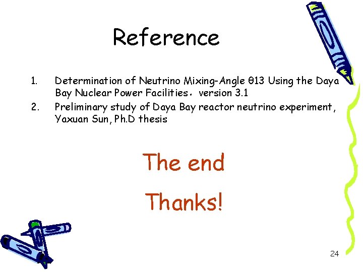 Reference 1. 2. Determination of Neutrino Mixing-Angle θ 13 Using the Daya Bay Nuclear