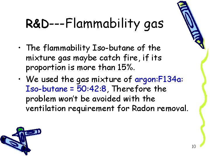 R&D---Flammability gas • The flammability Iso-butane of the mixture gas maybe catch fire, if