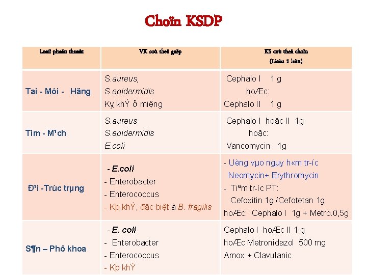 Choïn KSDP Loaïi phaãu thuaät VK coù theå gaëp S. aureus, Tai Mòi Häng