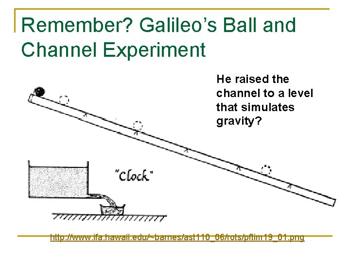 Remember? Galileo’s Ball and Channel Experiment He raised the channel to a level that